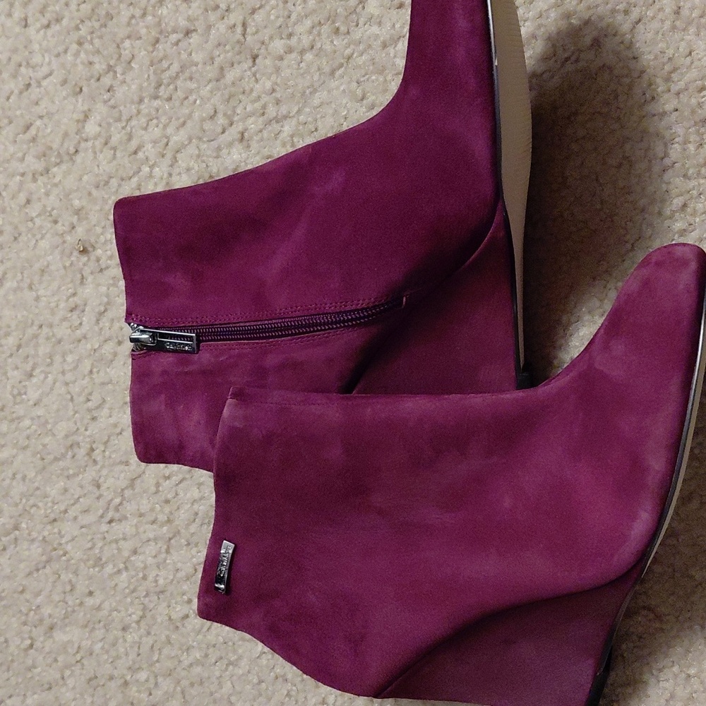 Calvin Klein Purple Suede Wedge Ankle Boots